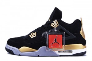 Mens Air Jordan 4 Retro OVO Black Nubuck Gold